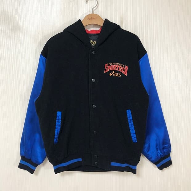 아식스 90's 올드스쿨 퍼포먼스 스포츠테크 울/새틴 바시티자켓 95