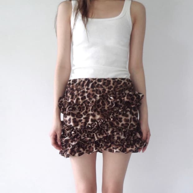 Settle for moon 레오파드 프릴 스커트 m