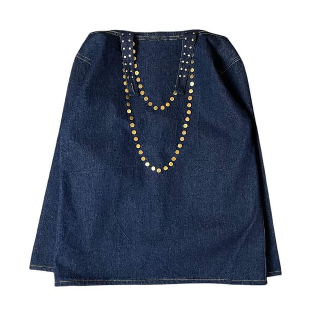 RENOMA 진청 스터드 큐빅 데님 오프숄더 상의