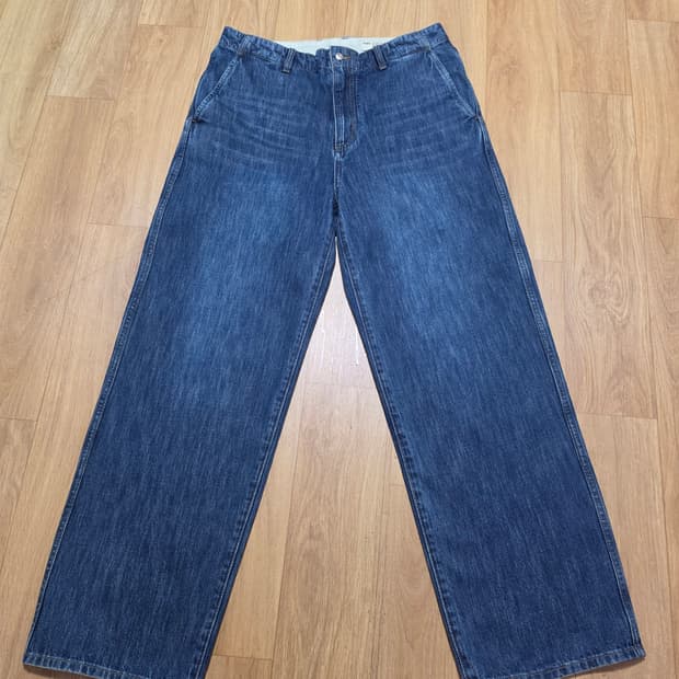 포터리 원워시드 와이드 데님 딥블루 3사이즈 팝니다