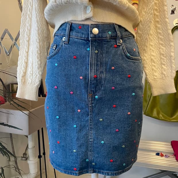 도트자수 데님 스커트 [무배]