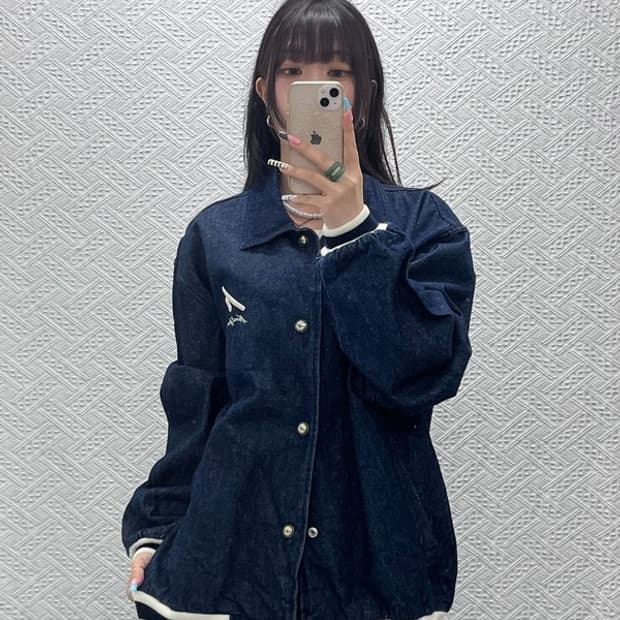 칼 카니 올드스쿨 레트로 00's 데님 바시티 자켓 M C12932