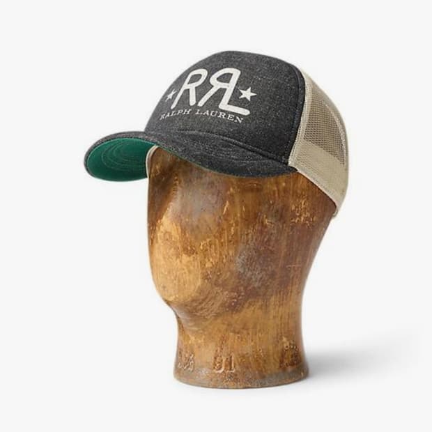 RRL 랜치 로고 데님 트러커 캡