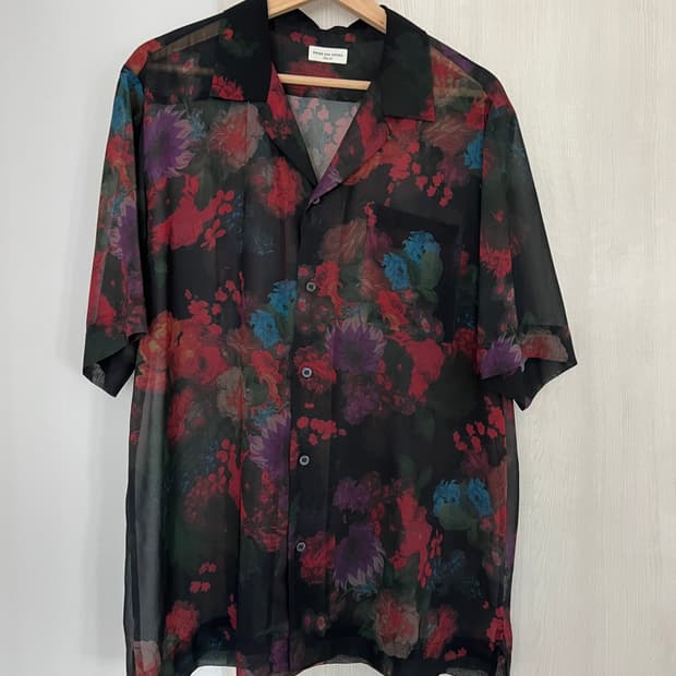 [50] 드리스반노튼 시스루 플라워 반팔 실크 셔츠