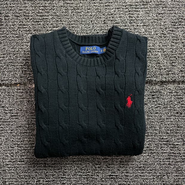 폴로 랄프로렌 블랙 코튼 케이블 꽈베기 니트 2396