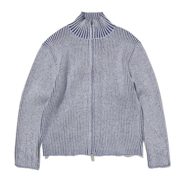 SUADE FANCY CROP KNIT ZIP UP, BLUE