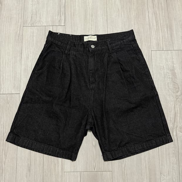 [L] 라퍼지스토어 버뮤다 원턱 워싱 팬츠 블랙 데님
