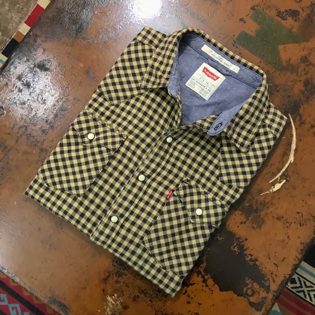 리바이스 브라운 카키 깅엄 체크 코튼 웨스턴 셔츠 여성 55 66 사이즈