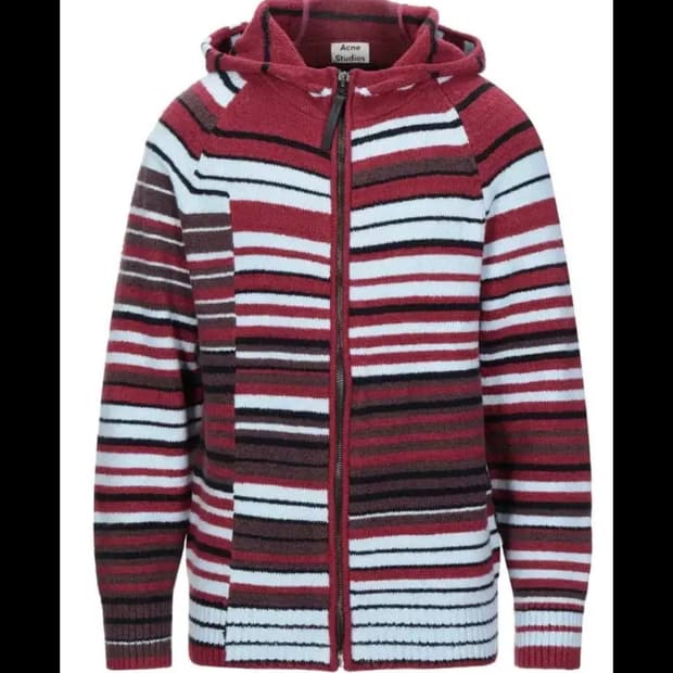 아크네 오버 스트라이프 버건디 니트 집업 M