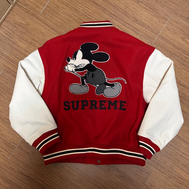슈프림 x 넘버 나인 x 미키 마우스 바시티 자켓 레드 