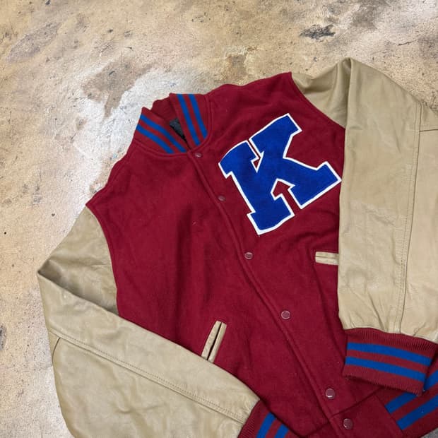 [정품/L] maverick 레드 K 로고 레더 야구 점퍼 b18