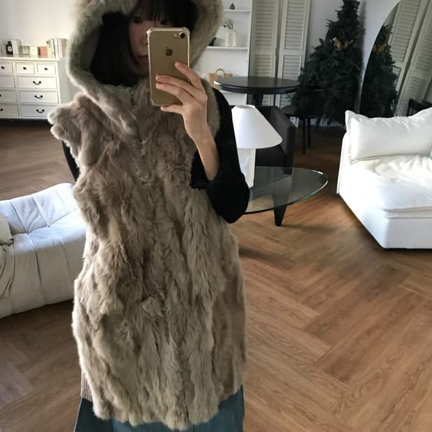 vintage rabbit fur hood vest