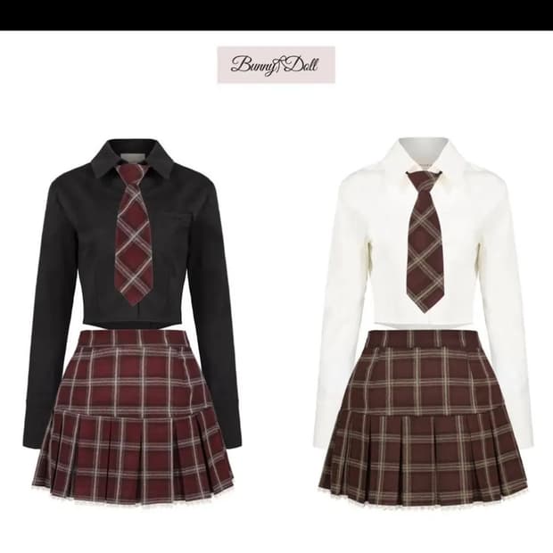 버니앤돌 bunny&doll check lace skirt red