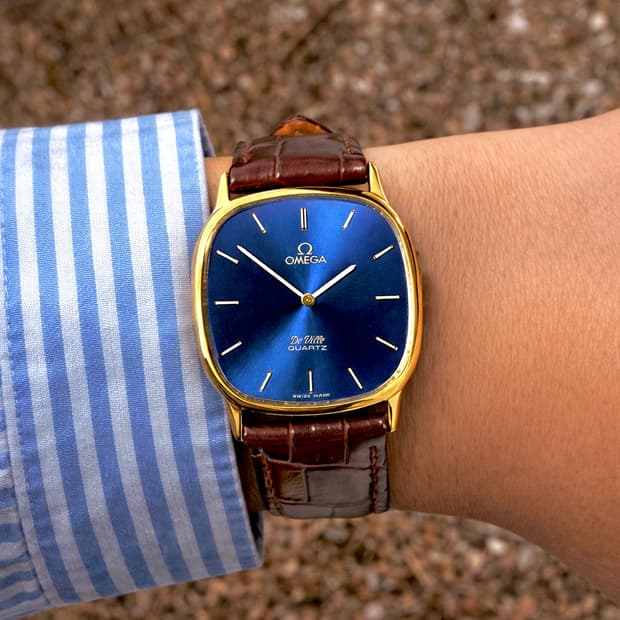 오메가 드빌 엘립스 남여공용블루 금장 민트급 30미리 시계 정품케이스포함