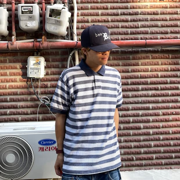00s 나이키 자카드 스트라이프 카라 티셔츠
