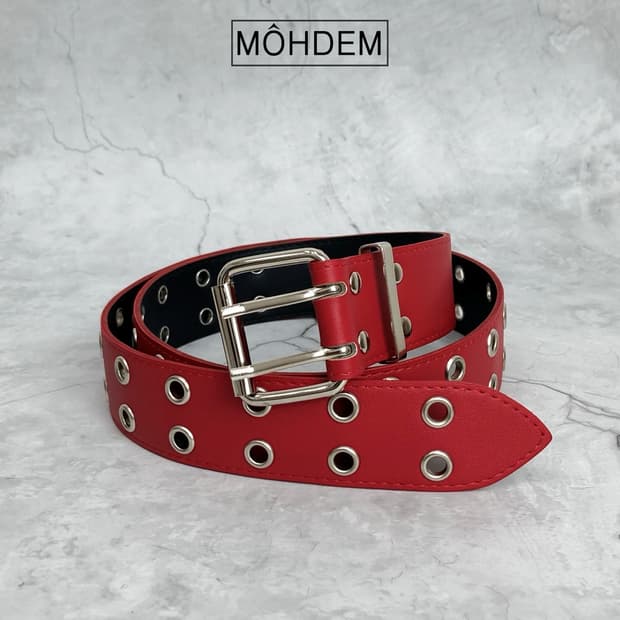 [Unisex] 실버링 더블 아일렛 가죽 벨트