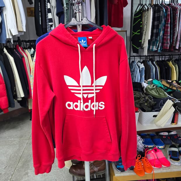 아디다스 빨간색 기모 트레포일 후드티 (1303)
