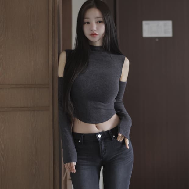 (미개봉 새상품) 카인다미 오프숄더 반폴라 니트