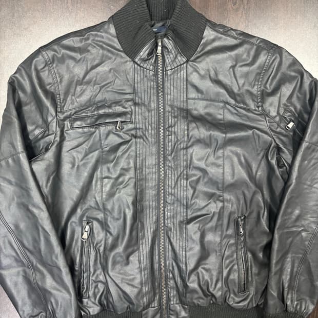 블랙 가죽 봄버 자켓