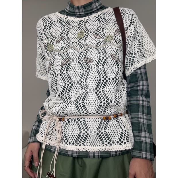 빈티지 롱슬리브 크로셰 코디 세트