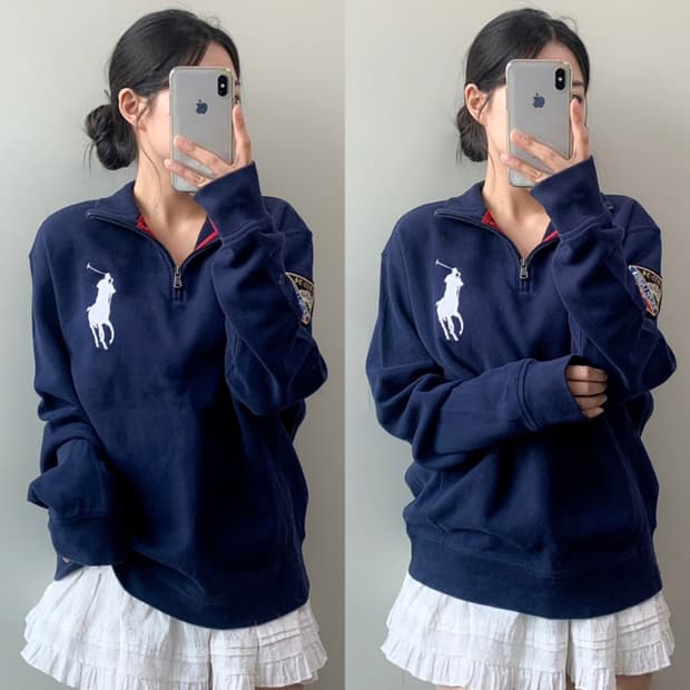 폴로 빅포니 반집업 니트