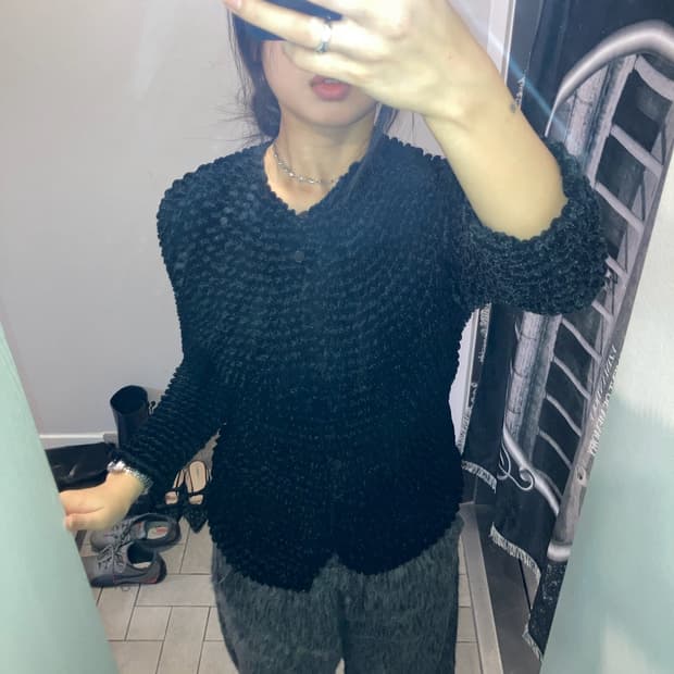 블랙 벨벳 팝콘 긴팔 가디건