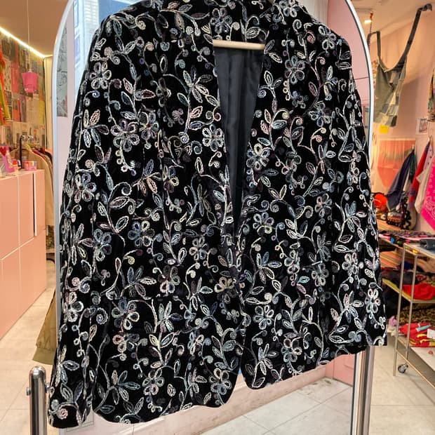 빈티지 플라워패턴 벨벳 자켓
