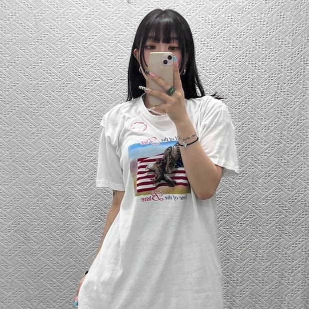 빈티지 USA 컨트리 레트로 프린팅 오버핏 반팔티 L C12899