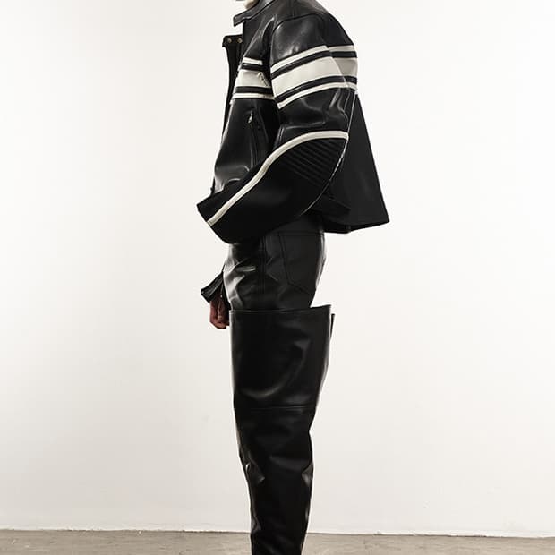 [스키즈 현진님 착용] 시스템옴므 23fw 라인 바이커 레더 자켓