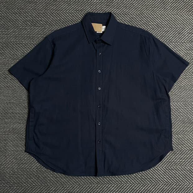 라퍼지 스토어 미니멀 박시핏 린넨 네이비 반팔 셔츠o 5173