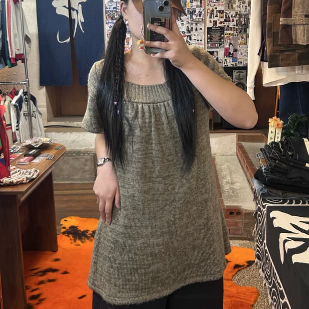 JPN 모리걸 브라운 반팔 니트 원피스