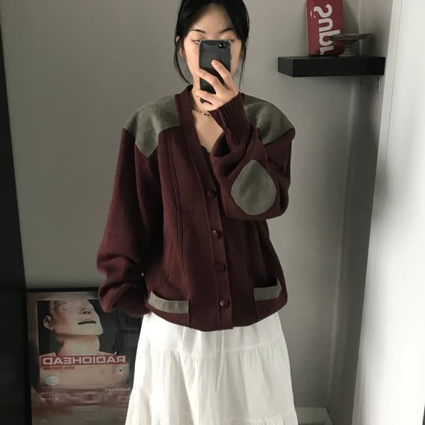 버버리 90년대 올드스쿨 코만도 니트 가디건 버건디