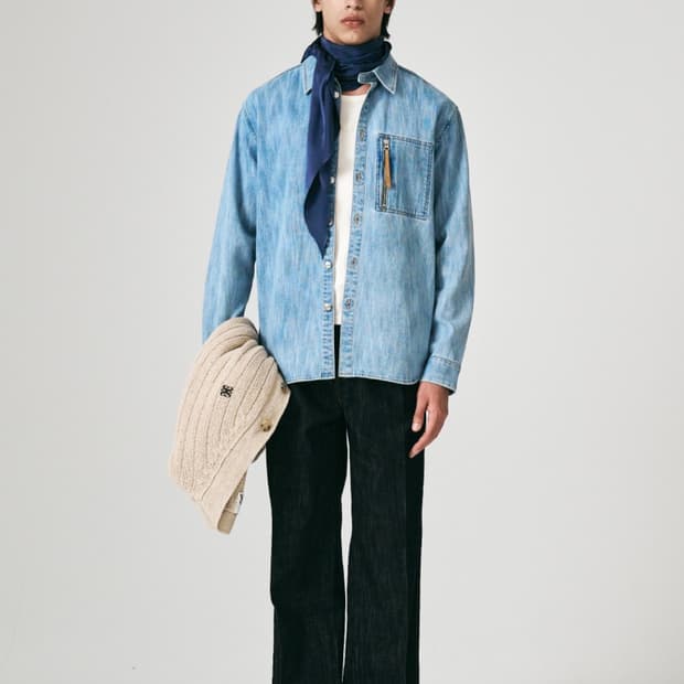 세터 집 포켓 데님 셔츠 라이트 워시드 블루