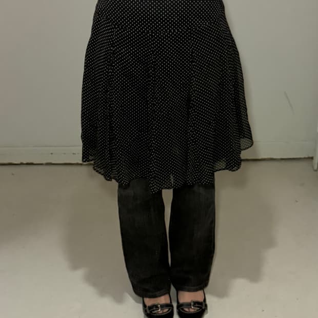 일본빈티지 도트 플리츠 미디스커트