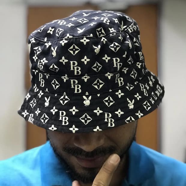 희귀한 일본 플레이보이 모노그램 버킷 모자 100% 코튼