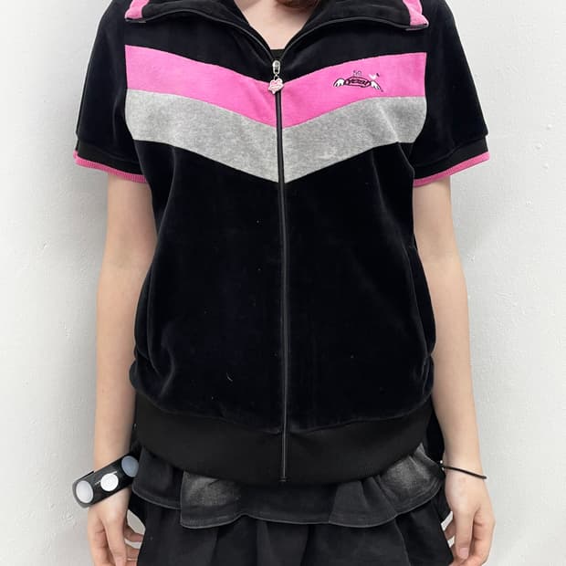 키치 하트 벨벳 하프 집업