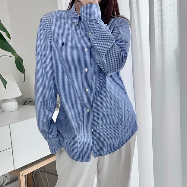 폴로 블루 / 네이비포니 체크 셔츠 [ L ]
