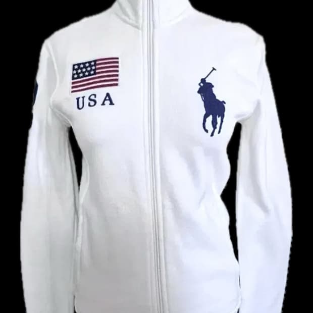 폴로 USA성조기 화이트 집업 저지