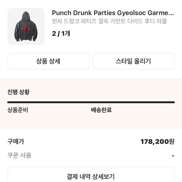 펀치 드렁크 파티즈 후디 차콜