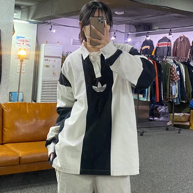 아디다스 트레포일 로고 럭비 긴팔 티셔츠B4768