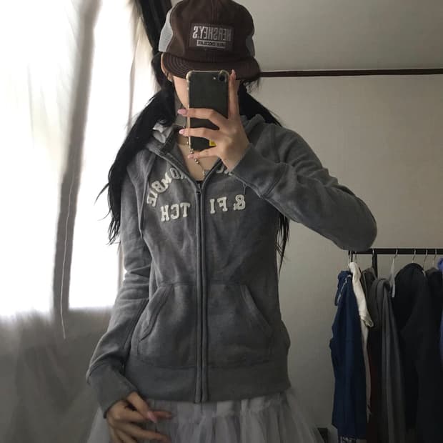 아베크롬비 그레이 딱붙핏 후드집업