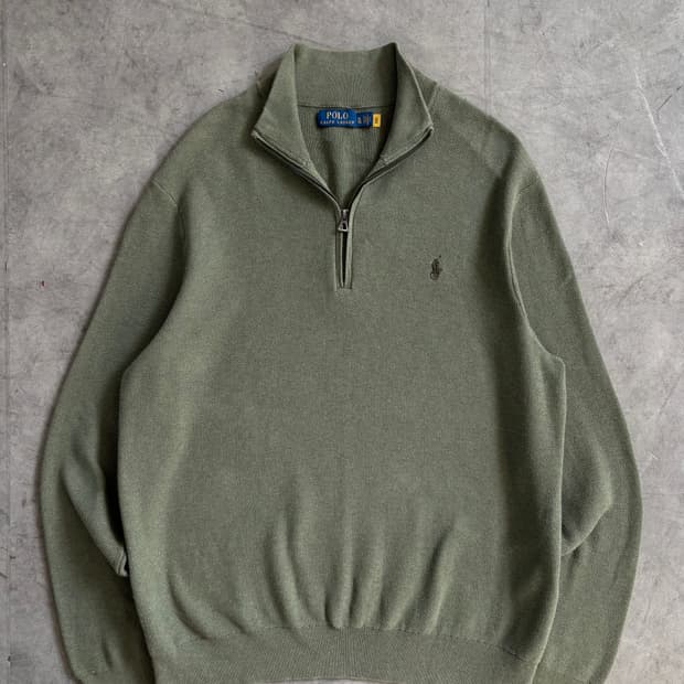 Polo 폴로 랄프로렌 신형라벨 라이트 카키 하프집업 니트