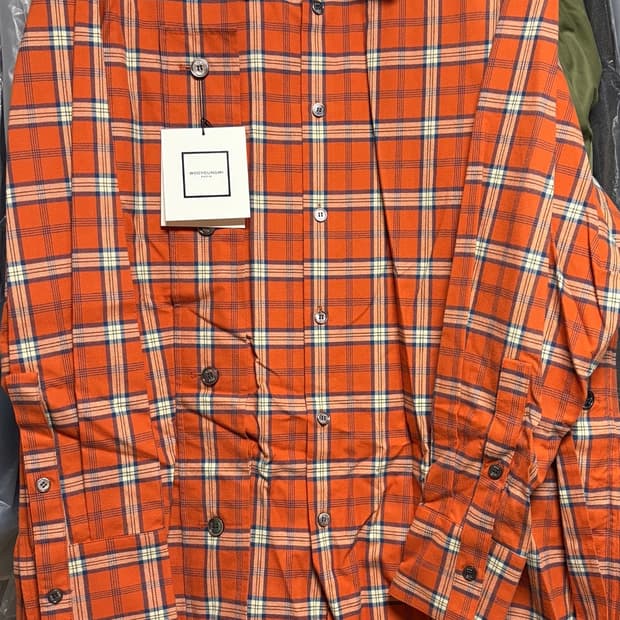 우영미 오버사이즈 체크 셔츠 오렌지 46