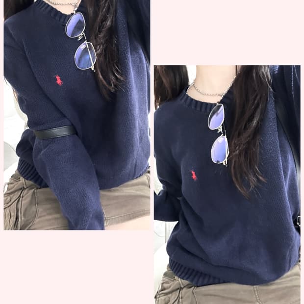 폴로 레드포니 네이비 브이넥니트