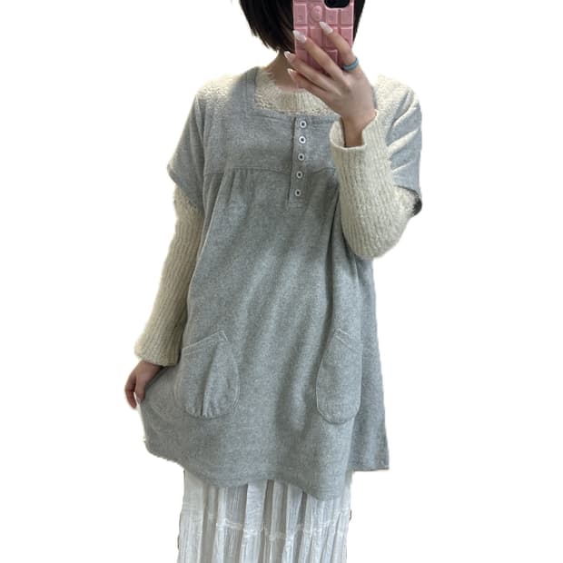 그레이 버튼 니트 원피스