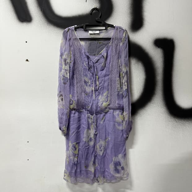 VTG 빈티지 러블리 모리 퍼플 시스루 레이스 레이어드 슬립 원피스