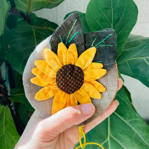 핸드메이드 선플라워 패브릭 코인 파우치 키링 🌻