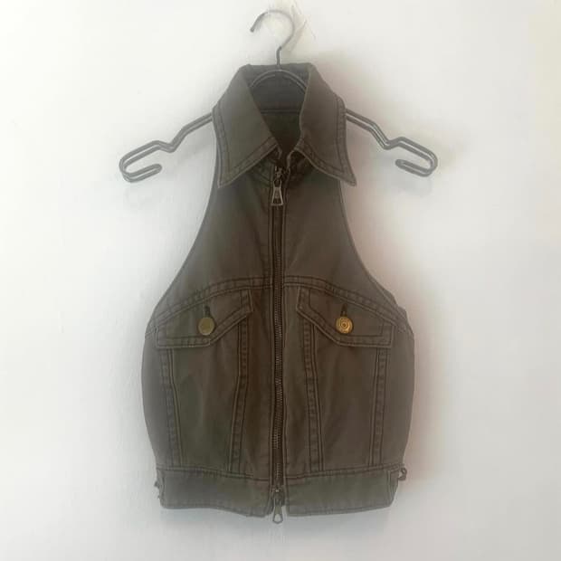 빈티지 Dsquared2 00's 데님 카키 베스트 밀리터리 히피 Y2K