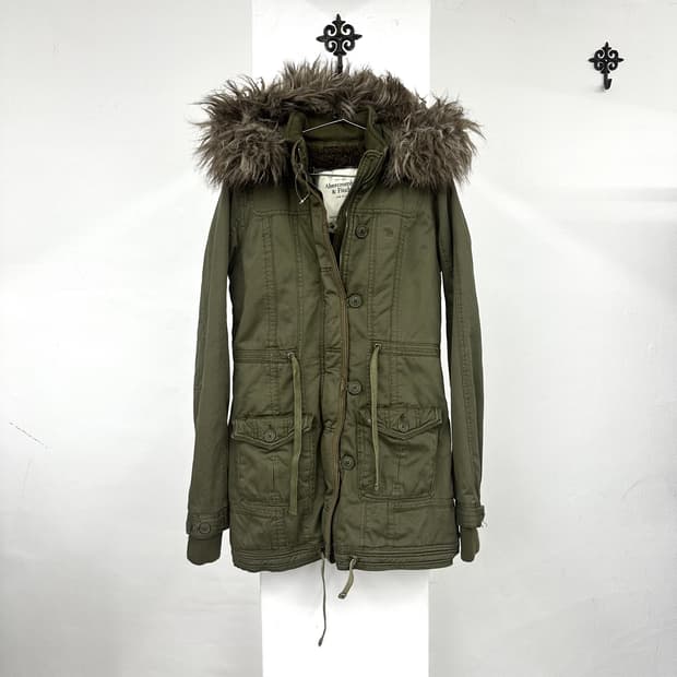 Abercrombie khaki fur jacket