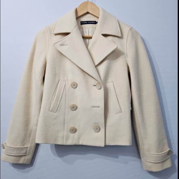 폴로  랄프로렌 더블 버튼 캐시미어 숏 코트아이보리 ~55반
